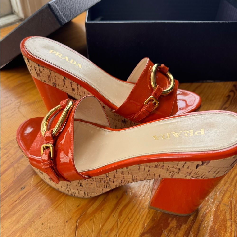 PRADA - Orange & Gold Mules with Chunky Platform - Y2K, Going Out, Party, Heels